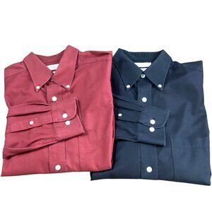 Set of 2 Turnbury Non-Iron Cotton Button-Down Dress Shirts Sz M Red, Black #322A